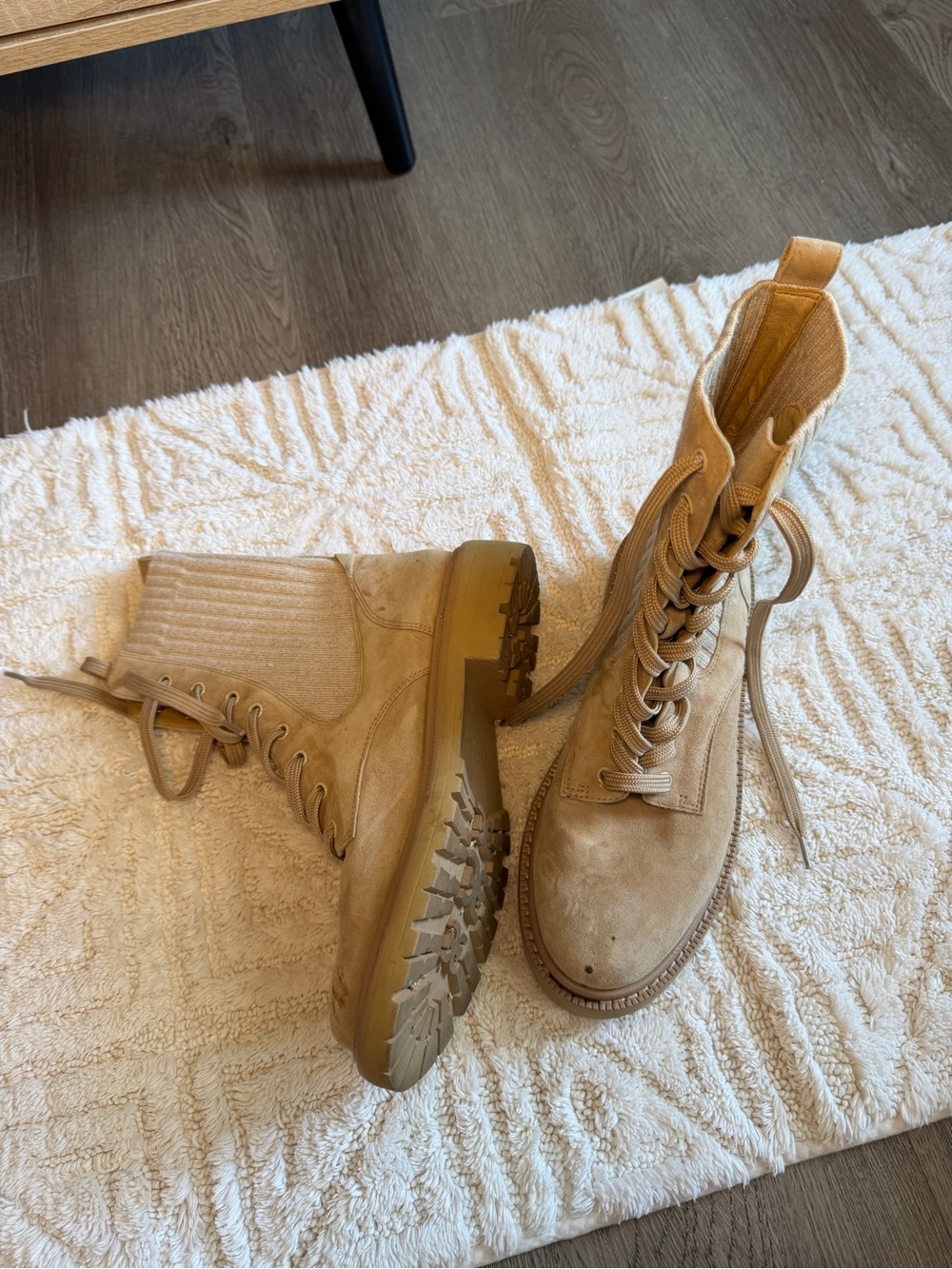 Women's Tan Lace-Up Suede Combat Boots